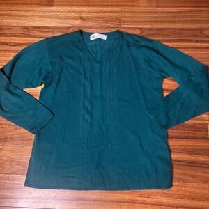 JAOK Scotland vintage green Cashmere feeling‎ V-Neck Knit Sweater Pullover Top